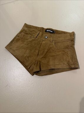 Women's Tan Suede-Look Jean Shorts